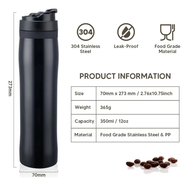 TERMO CAFETERA PORTATIL CON PRENSA FRANCESA CAPACIDAD 350 ML COLOR ROJO - 4