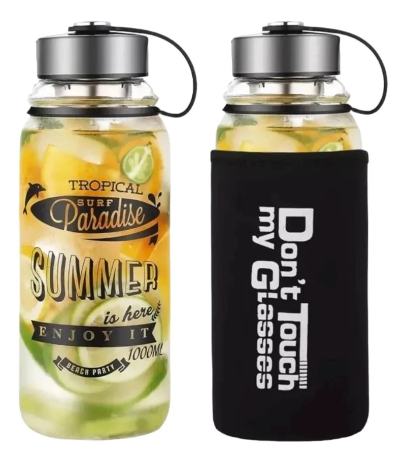 TERMO BOTELLA DE VIDRIO CON TAPA DE ROSCA Y FILTRO COLADOR 1 LITRO - 1