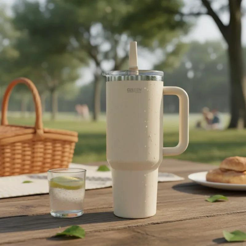 VASO TERMO DE 1,2 LITROS CON ASA Y PAJITAS PARA BEBIDAS - 1