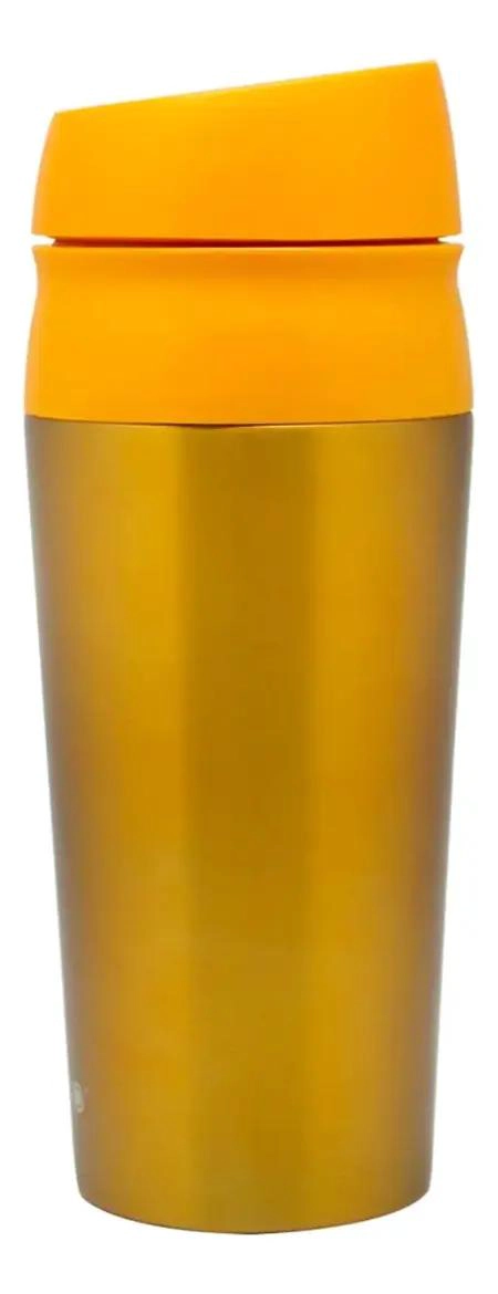 VASO METALICO CON BOTON PARA MANTENER TEMPERATURA DE 450 ML - 1