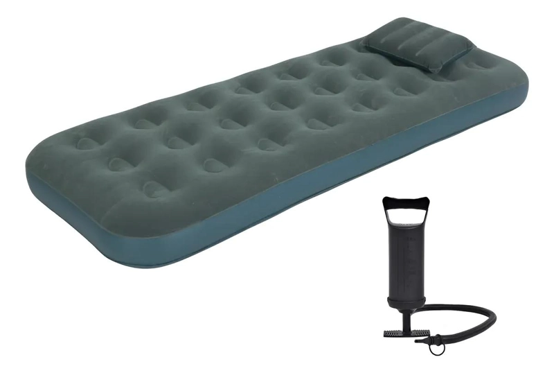 COLCHON INFLABLE INDIVIDUAL CON ALMOHADA E INFLADOR PARA CAMPING - 1