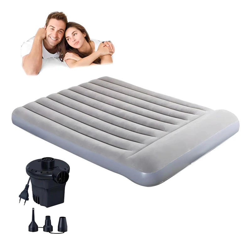 COLCHON INFLABLE PARA CAMA QUEEN CON BOMBA ELE CTRICA Y SUPERFICIE GRIS - 1