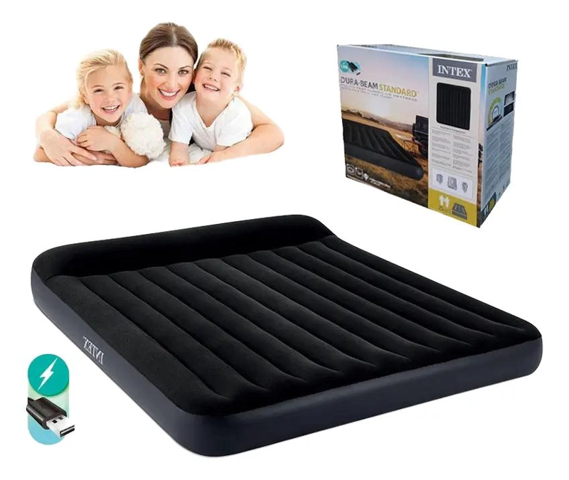 COLCHON INFLABLE ELE CTRICO CON ALMOHADA INCORPORADA Y PUERTO USB 183X203 CM - 1