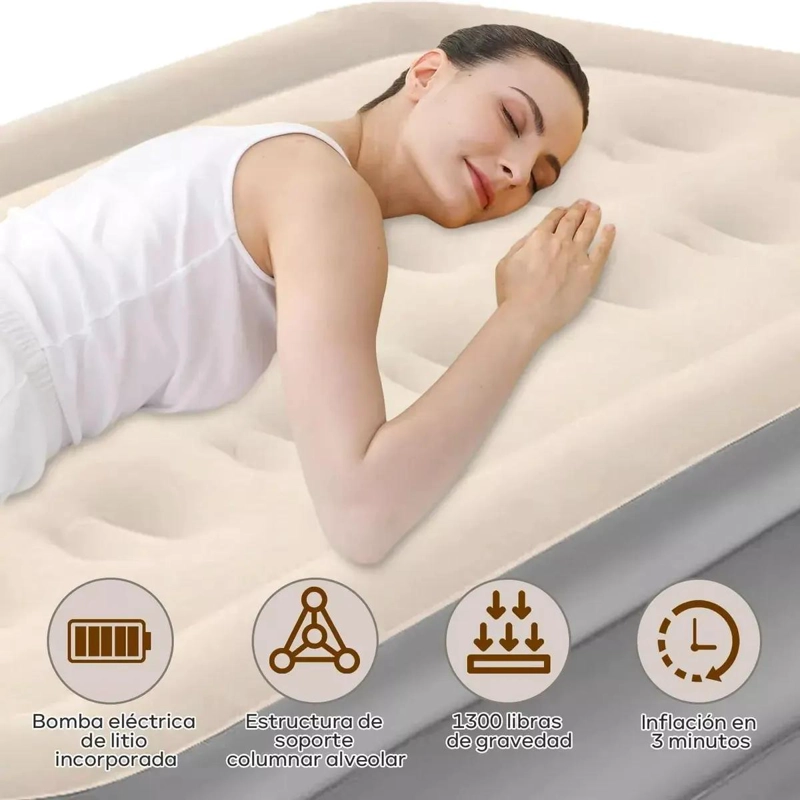 COLCHON INFLABLE ELE CTRICO INDIVIDUAL 1.5 PLAZAS CON DIMENSIONES 198X105X42 CM - 4