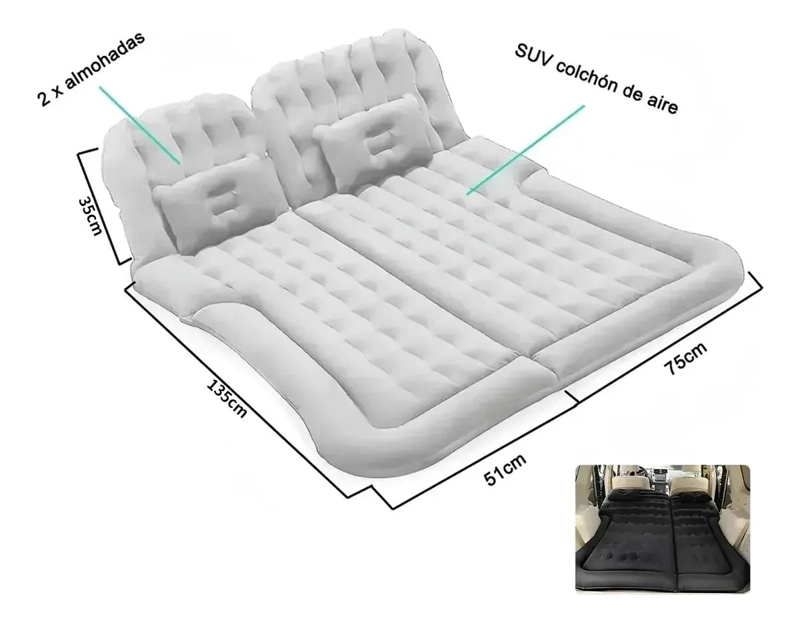 COLCHON INFLABLE PARA COCHE CON COMPRESOR Y DOS ALMOHADAS INCLUIDAS - 2