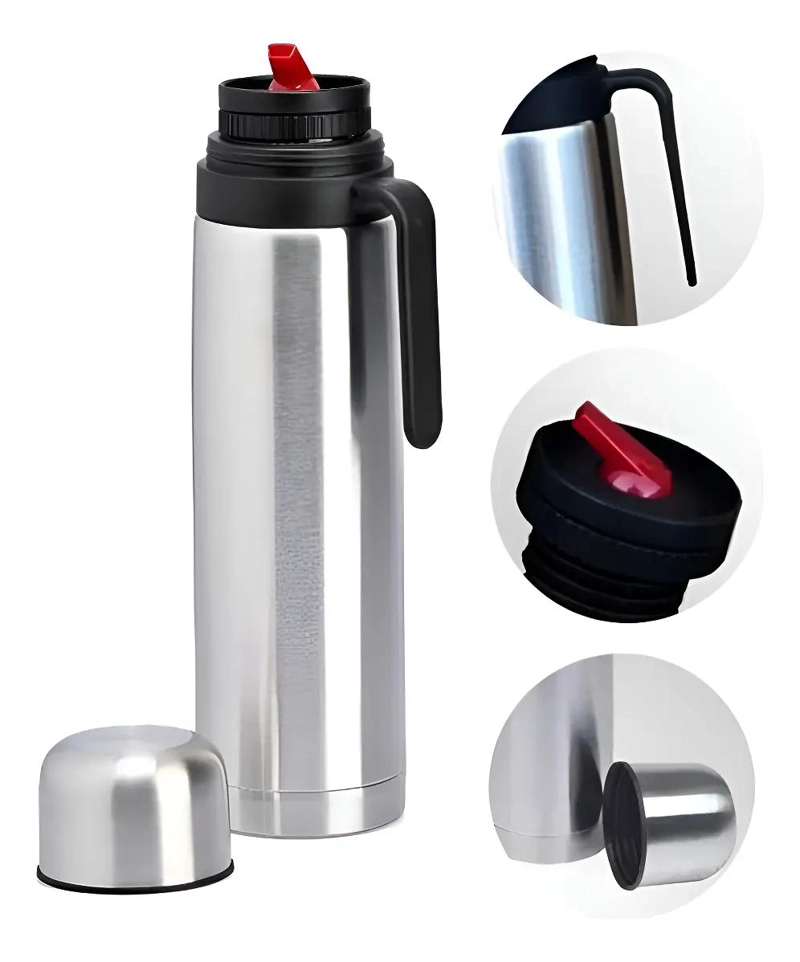 TERMO PARA MATE CON MEDIA MANIJA Y PICO CEBADOR DE ACERO INOXIDABLE 1 LITRO - 4