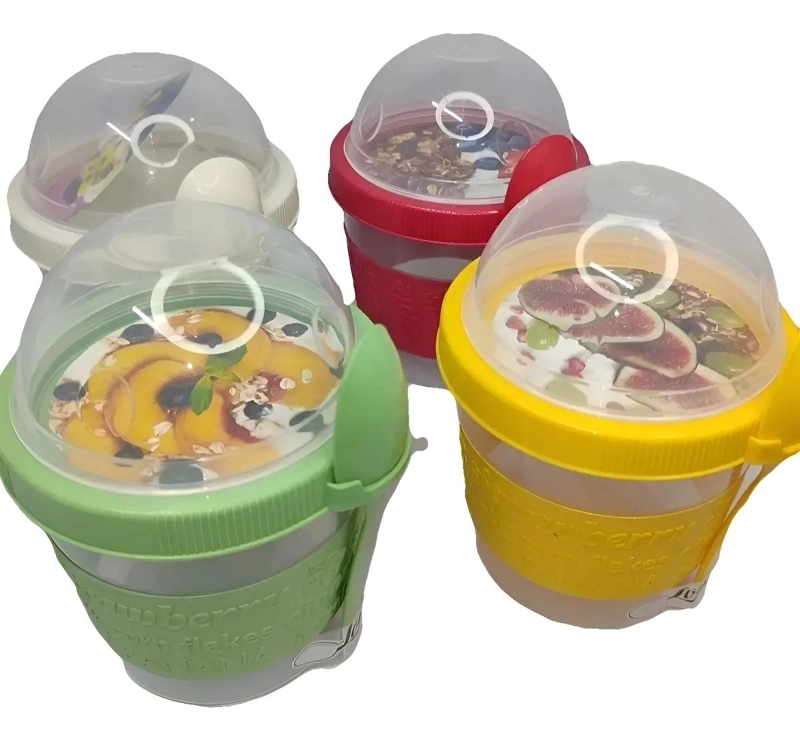 SET DE 2 VASOS CON TAPA Y CUCHARA PARA YOGURT Y POSTRES - 2