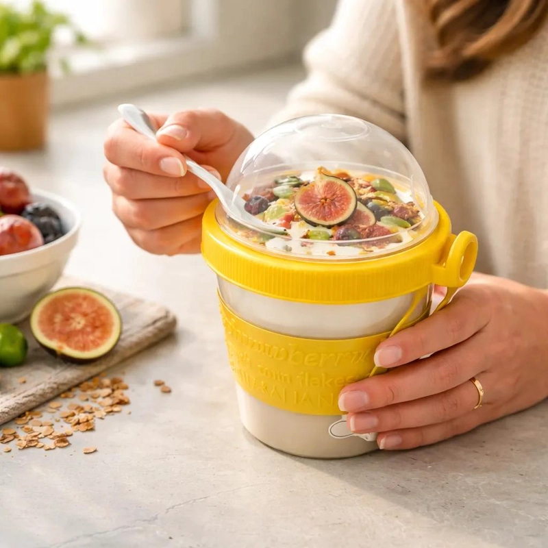 SET DE 2 VASOS CON TAPA Y CUCHARA PARA YOGURT Y POSTRES - 3