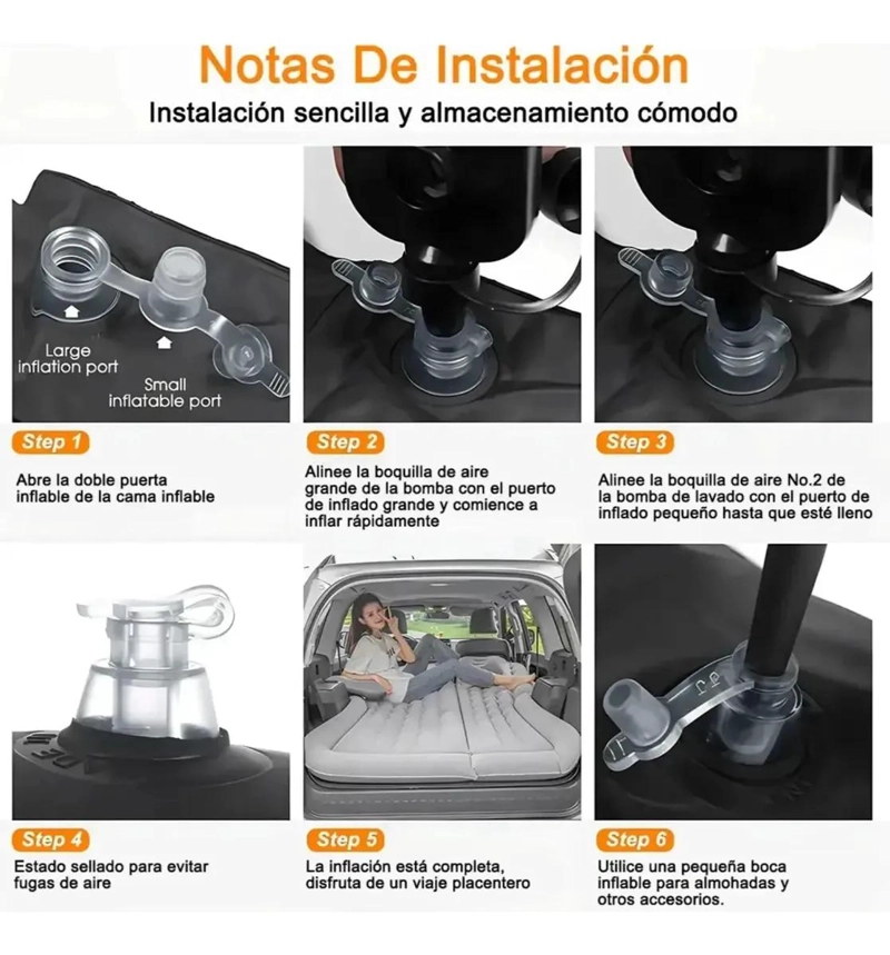 COLCHON INFLABLE PARA AUTOMOVIL CON COMPRESOR Y DOS ALMOHADAS INCLUIDAS - 3