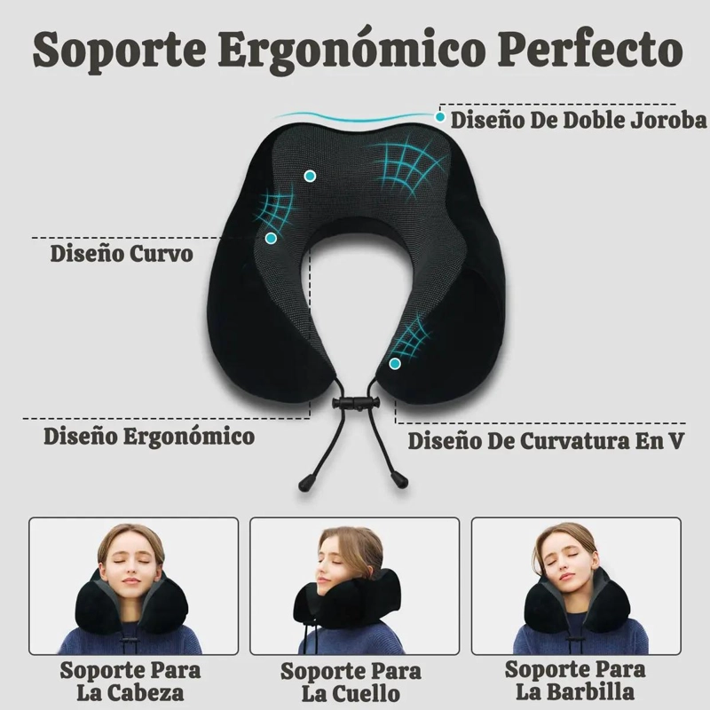 ALMOHADA DE VIAJE ERGONOMICA CON ANTIFAZ Y TAPONES PARA OIDOS - 4