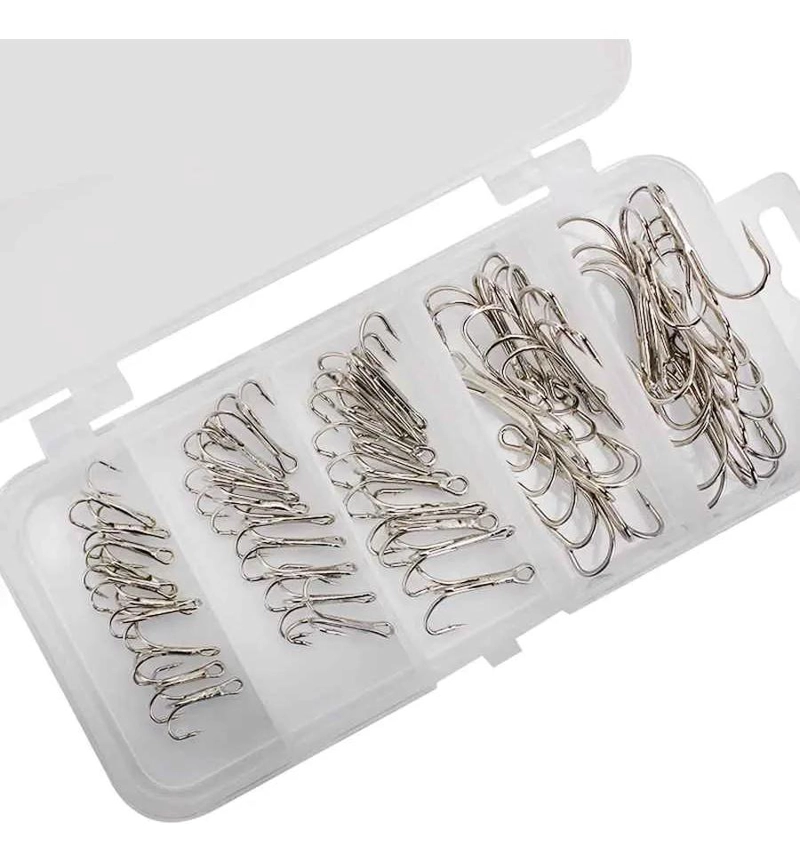KIT COMPLETO DE ANZUELOS TRIPLES PARA PESCA CON 50 UNIDADES Y CAJA ORGANIZADORA - 5