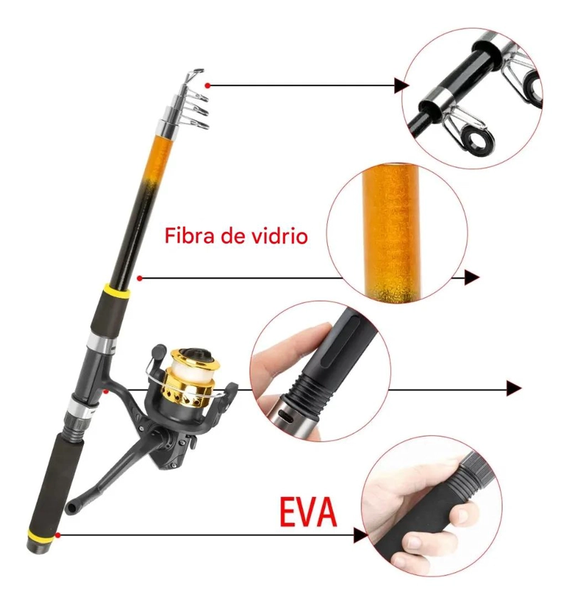 KIT COMPLETO DE PESCA CON CAÑA DE 2.1 METROS Y ACCESORIOS - 5