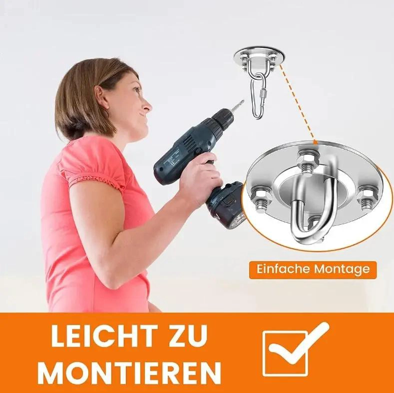 GANCHO FIJO DE TECHO DE ACERO INOXIDABLE PARA HAMACA Y YOGA - 3