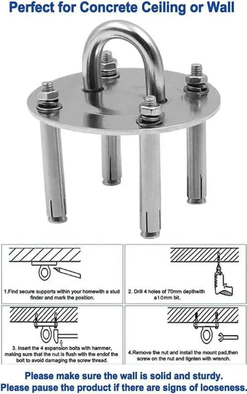 GANCHO FIJO DE TECHO DE ACERO INOXIDABLE PARA HAMACA Y YOGA - 2