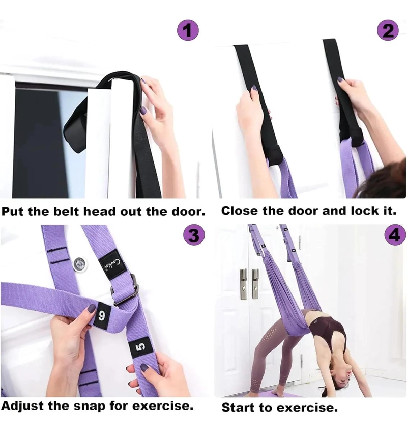 CORREA PARA YOGA Y ESTIRAMIENTO CON AJUSTE EN PUERTA COLOR MORADO - 2
