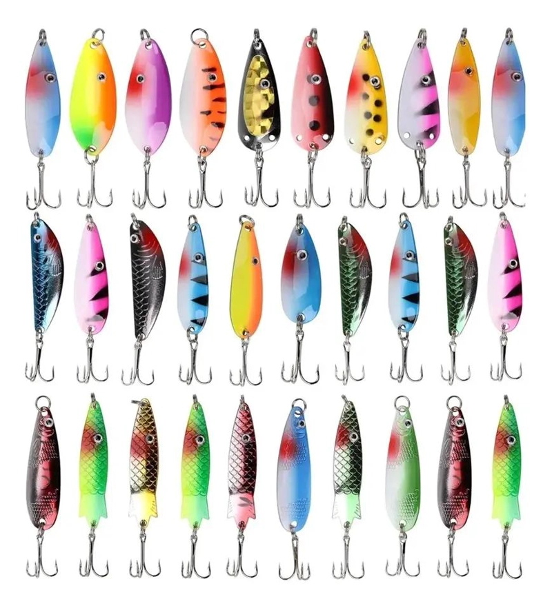 KIT COMPLETO DE 30 SEÑUELOS DE PESCA CUCHARAS VARIADOS PARA AGUA DULCE Y SALADA - 1