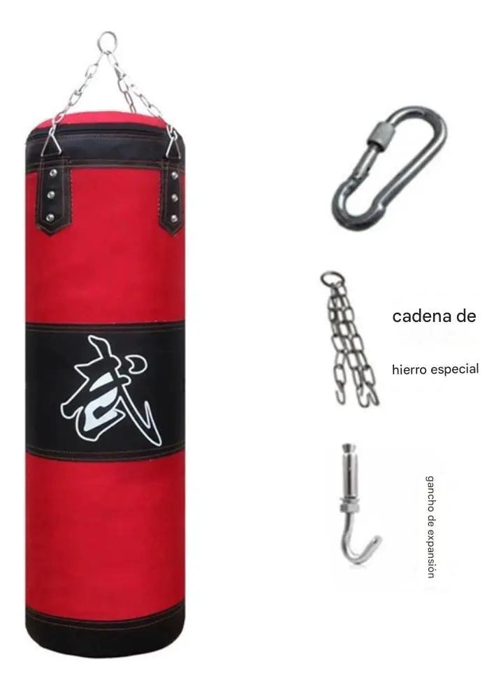 CAJA DE BOXEO GRANDE CON SACO DE 120 CM Y PESO DE 40 KG EN CUERO SINTE TICO ROJO - 2