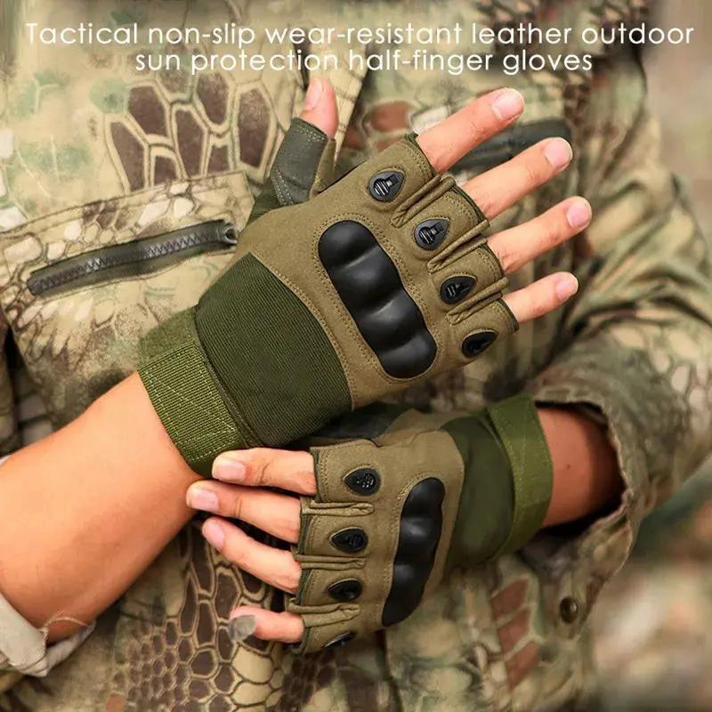 GUANTES TACTICOS PARA ACTIVIDADES AL AIRE LIBRE CON MEDIO DEDO - 4