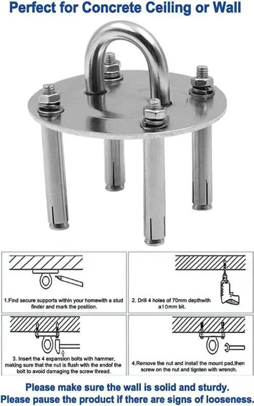 GANCHO FIJO DE TECHO DE ACERO INOXIDABLE PARA HAMACA Y YOGA - 2