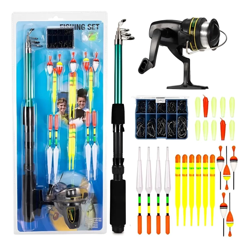 KIT COMPLETO DE PESCA CON ACCESORIOS, CEBOS, ANZUELOS Y CAÑA RESISTENTE - 1