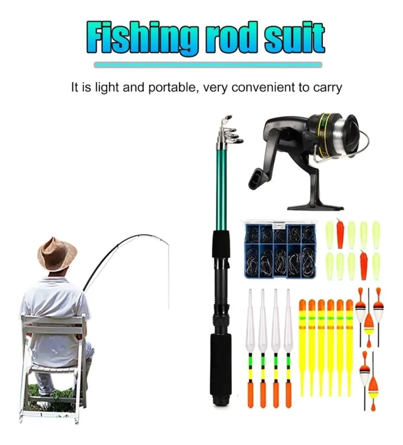 KIT COMPLETO DE PESCA CON ACCESORIOS, CEBOS, ANZUELOS Y CAÑA RESISTENTE - 2