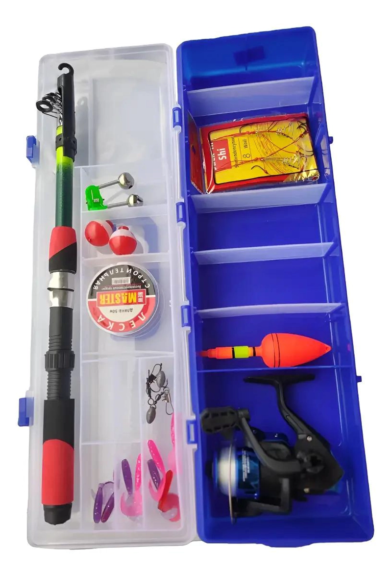 SET DE PESCA CON CAÑA TELESCOPICA, CARRETE Y MOSQUERO PARA PESCA - 1