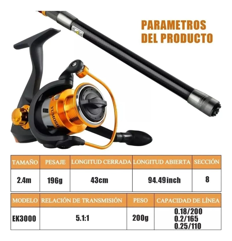 KIT COMPLETO DE PESCA CON CAÑA DE 2.4 METROS Y ACCESORIOS - 1
