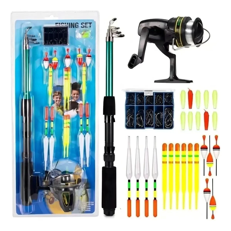 KIT COMPLETO DE PESCA CON ACCESORIOS PARA CAÑA, CARRETE Y SEÑUELOS VARIADOS - 1