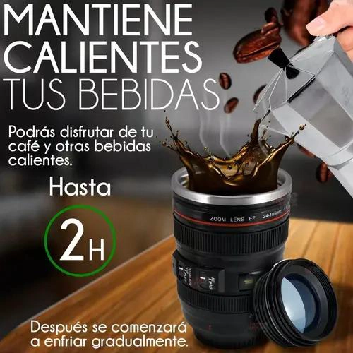 TERMO VASO PARA CAFE  CON DISEÑO DE LENTE FOTOGRAFICO Y TAPA DE ACERO INOXIDABLE - 4