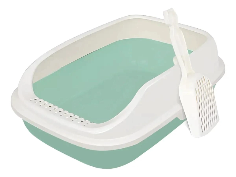 KIT COMPLETO PARA BAÑO DE GATOS CON BANDEJA, PALA Y PLATO COLORIDO - 1