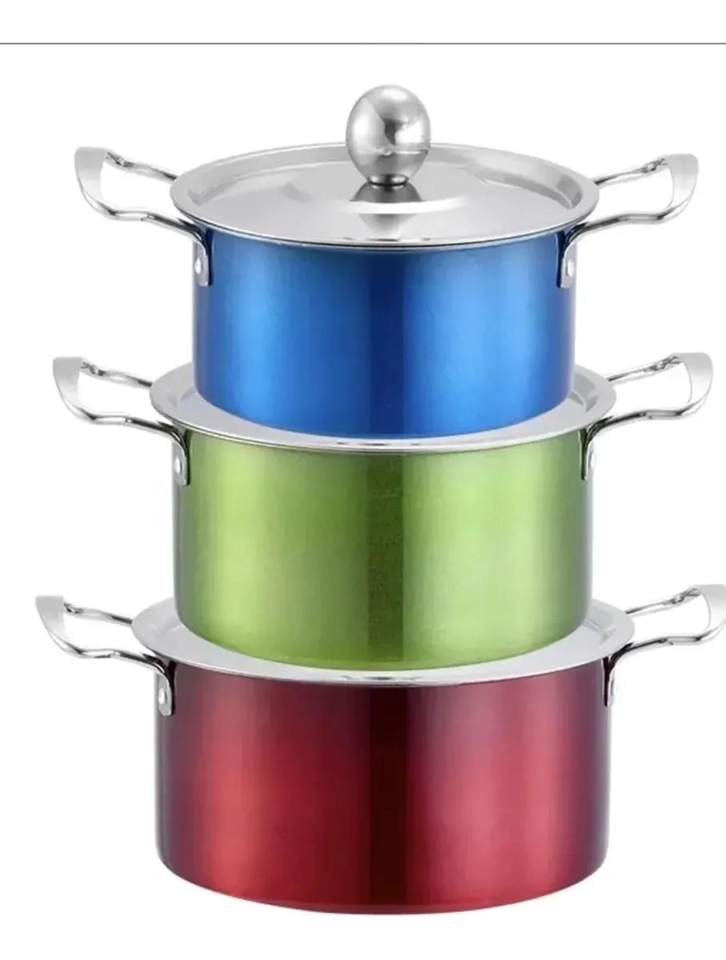 SET DE 3 OLLAS DE ACERO INOXIDABLE CON TAPA EN COLORES VARIADOS - 2