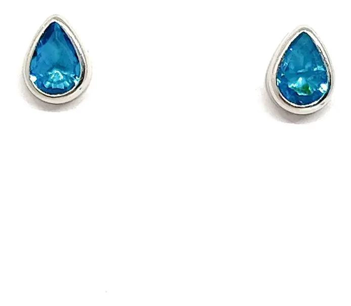 AROS EN FORMA DE GOTA CON CIRCONITA CELESTE EN PLATA FINA 925 - 1