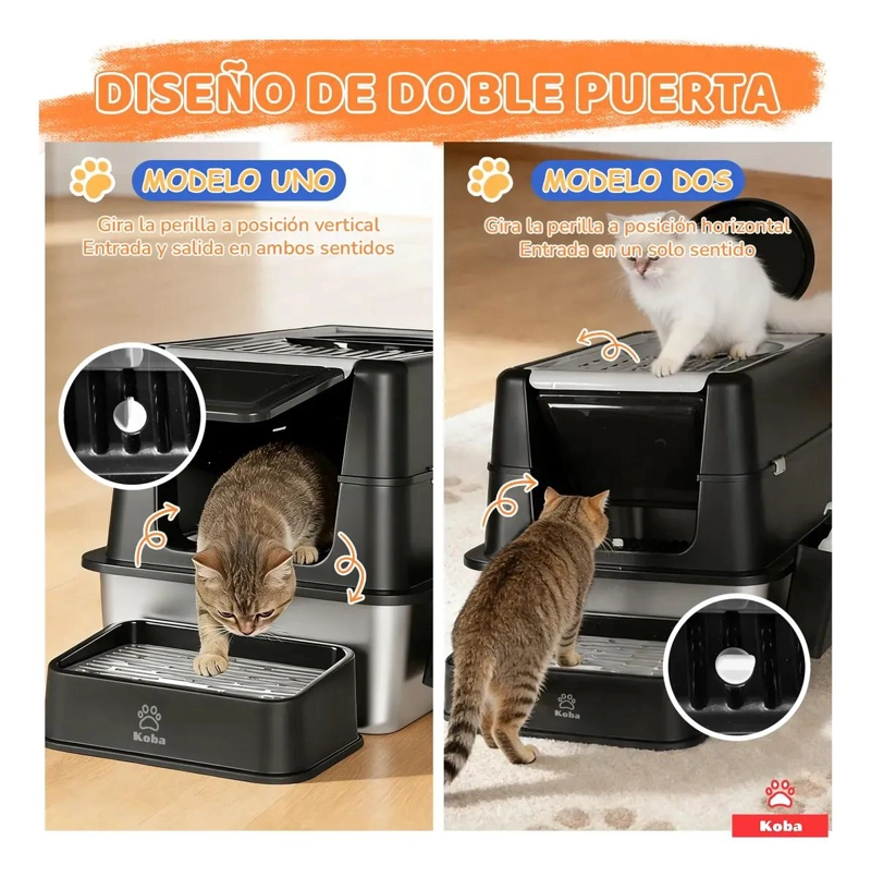 SET ARENERO CERRADO PARA GATO CON BAÑO SANITARIO DE ACERO INOXIDABLE XXL - 3
