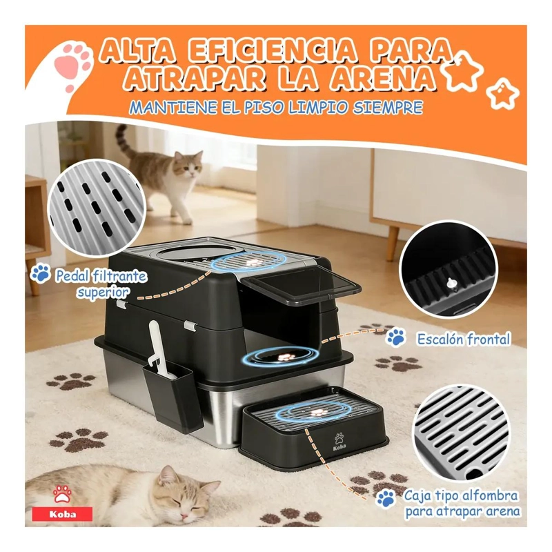 SET ARENERO CERRADO PARA GATO CON BAÑO SANITARIO DE ACERO INOXIDABLE XXL - 4