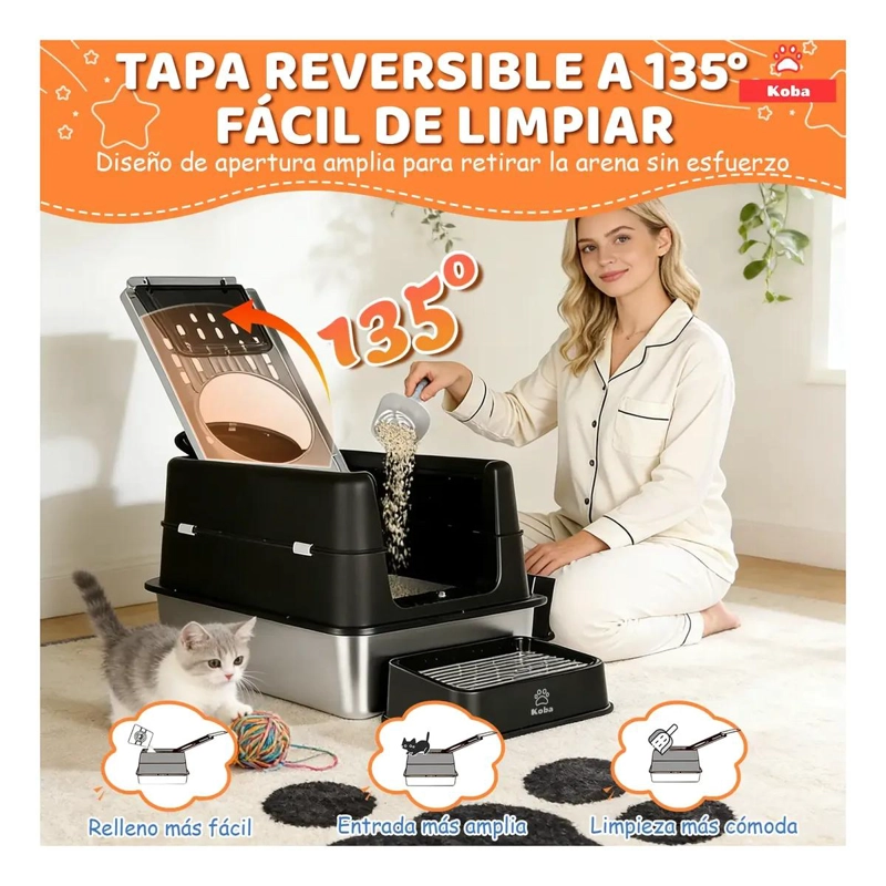 SET ARENERO CERRADO PARA GATO CON BAÑO SANITARIO DE ACERO INOXIDABLE XXL - 5