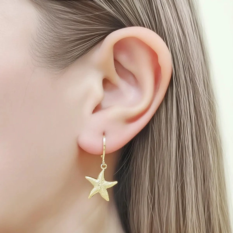 AROS ARGOLLA CON DISEÑO DE ESTRELLA DE MAR ENCHAPADO EN ORO 18K - 3