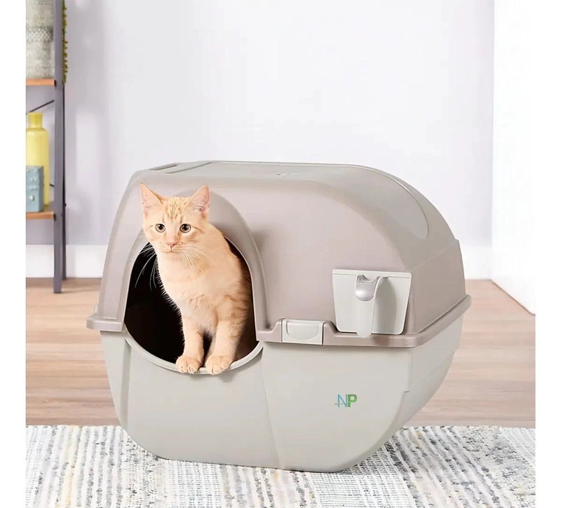 ARENERO PARA GATO AUTOLIMPIANTE GRANDE CERRADO COLOR GRIS - 2