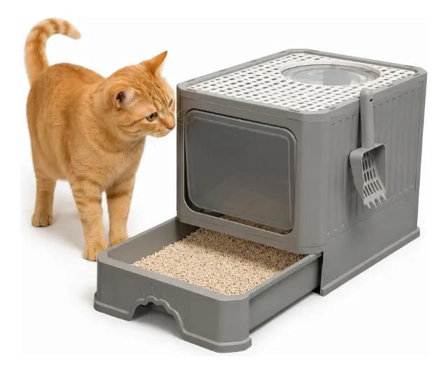 ARENERO CERRADO PARA GATO CON TAPA Y PALA GRANDE PARA BAÑO SANITARIO - 1