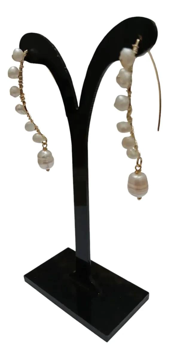 AROS ELEGANTES CON PERLA DE RIO Y BAÑO DE ORO PARA EVENTOS ESPECIALES - 2