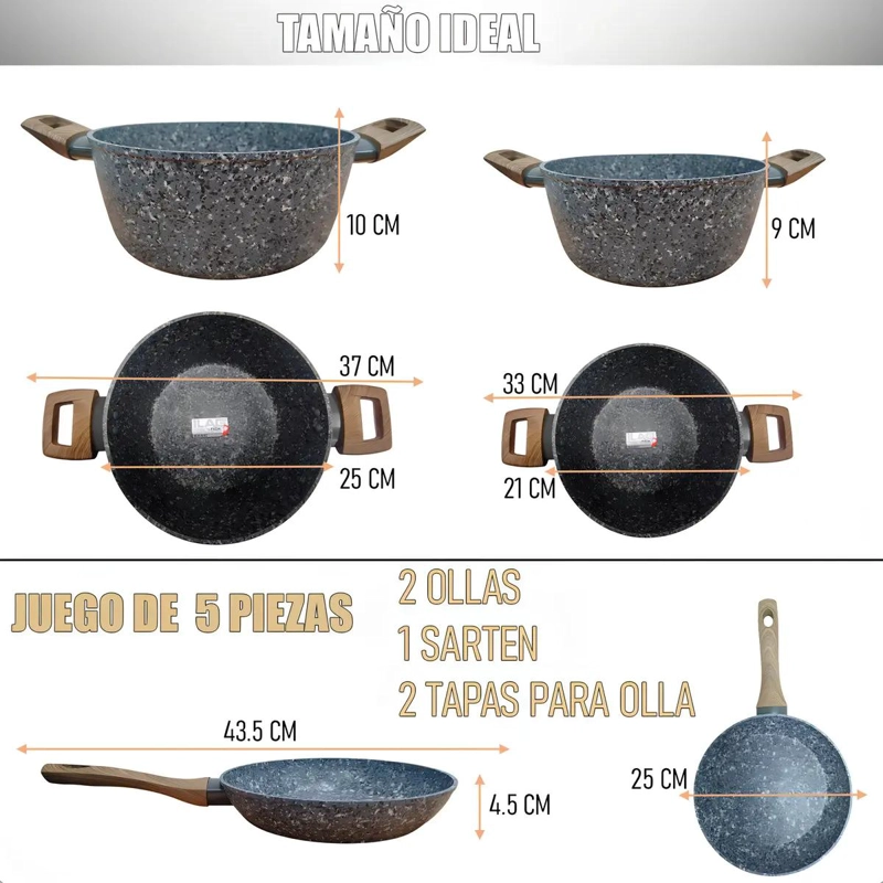 JUEGO DE OLLAS ANTIADHERENTES DE 5 PIEZAS PARA COCINA POR INDUCCION - 2