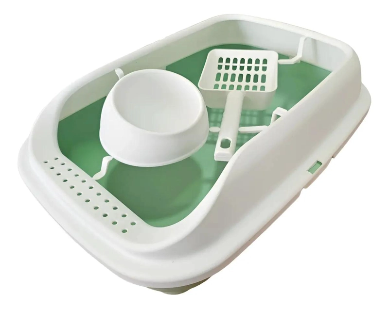 KIT COMPLETO PARA BAÑO DE GATOS CON BANDEJA, PALA Y PLATO COLOR - 1