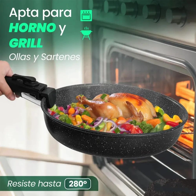 JUEGO COMPLETO DE OLLAS Y SARTENES CON ASAS DESMONTABLES 15 PIEZAS - 5