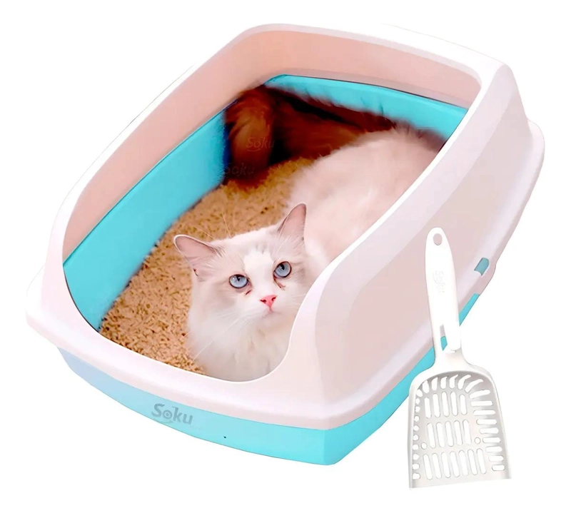 ARENERO PARA GATO CON EXTENSION ANTI DERRAME Y PALA GRANDE COLOR AZUL - 1