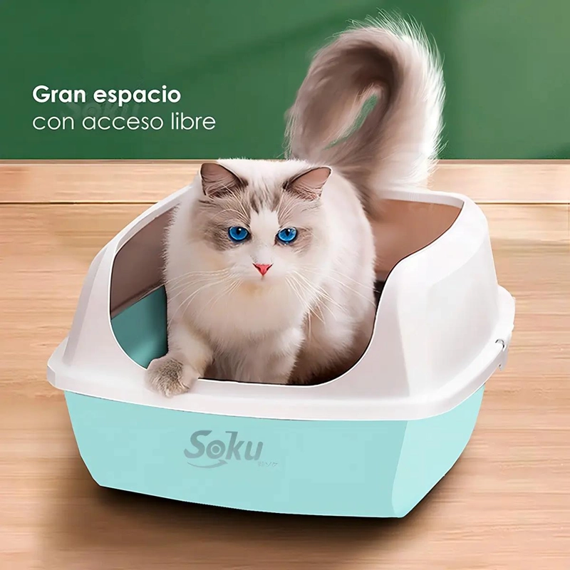 ARENERO PARA GATO CON EXTENSION ANTI DERRAME Y PALA GRANDE COLOR AZUL - 2