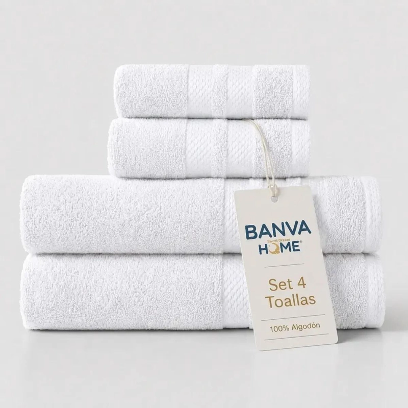 JUEGO DE 4 TOALLAS DE ALGODON PARA BAÑO EN BLANCO DE ALTA ABSORCION - 1