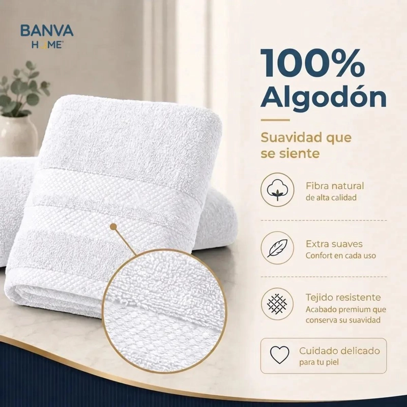 JUEGO DE 4 TOALLAS DE ALGODON PARA BAÑO EN BLANCO DE ALTA ABSORCION - 3