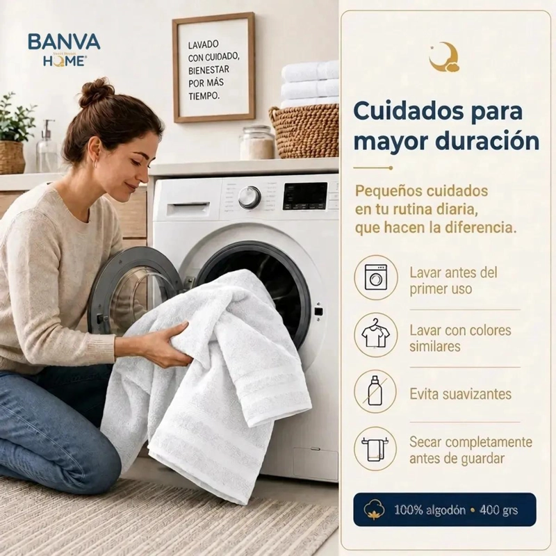 JUEGO DE 4 TOALLAS DE ALGODON PARA BAÑO EN BLANCO DE ALTA ABSORCION - 4