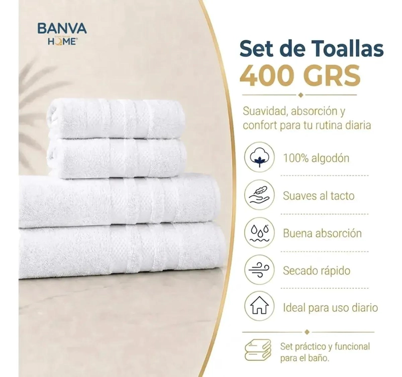 JUEGO DE 4 TOALLAS DE ALGODON PARA BAÑO EN BLANCO DE ALTA ABSORCION - 5