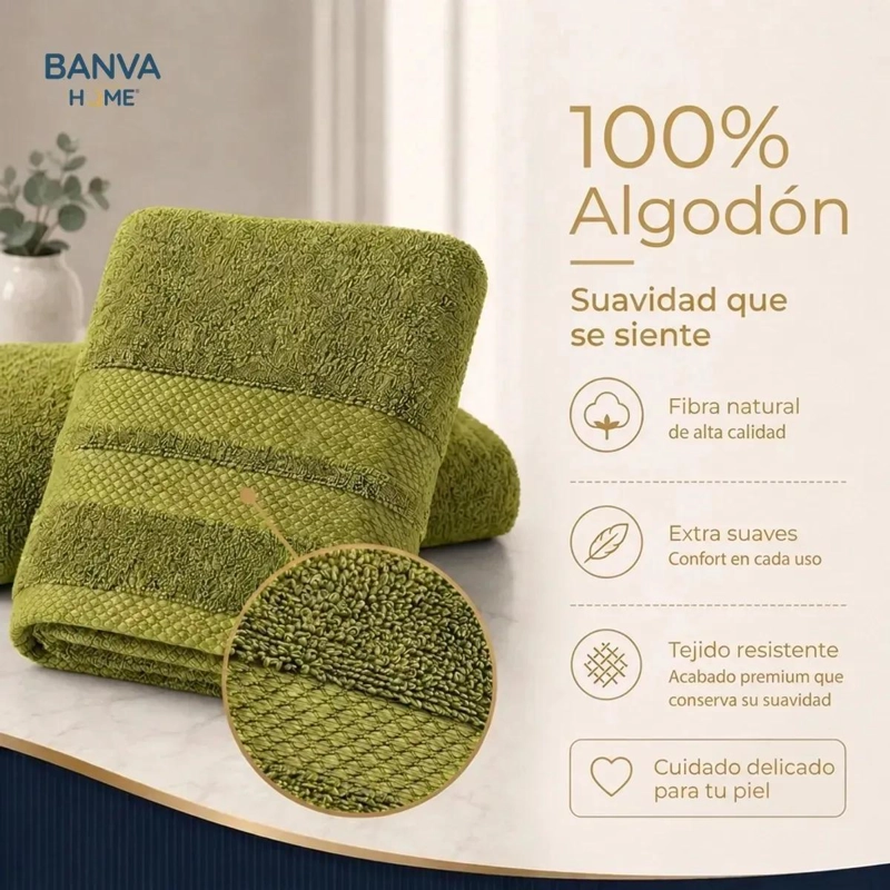 JUEGO DE 4 TOALLAS DE ALGODON PARA BAÑO Y MANOS COLOR LIMA 400 GRAMOS - 2
