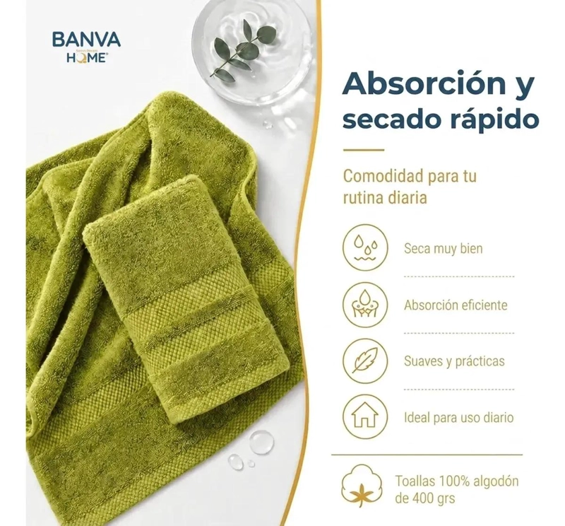 JUEGO DE 4 TOALLAS DE ALGODON PARA BAÑO Y MANOS COLOR LIMA 400 GRAMOS - 5